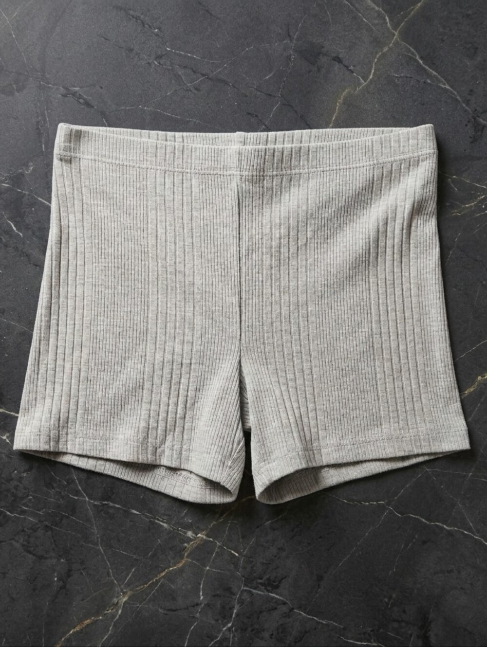 Grey Ribbed Knit Lounge Shorts